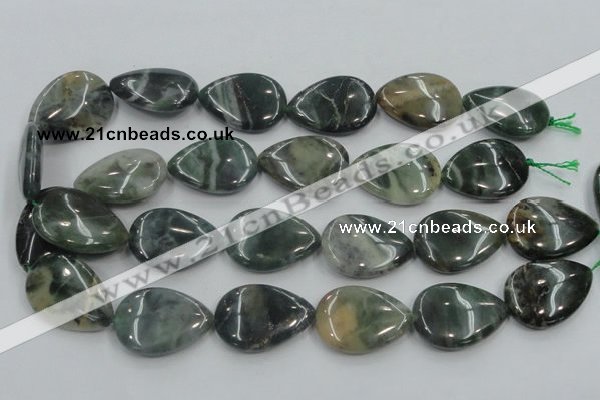 CSJ205 15.5 inches 22*30mm flat teardrop serpentine jade gemstone beads