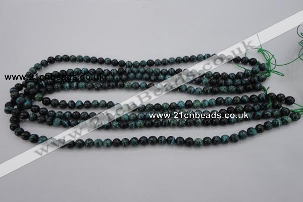 CSJ210 15.5 inches 6mm round dyed green silver line jasper beads