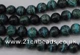 CSJ211 15.5 inches 8mm round dyed green silver line jasper beads