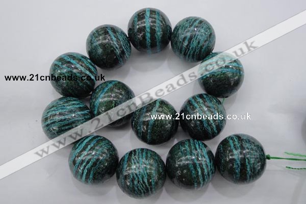 CSJ212 15.5 inches 30mm round dyed green silver line jasper beads