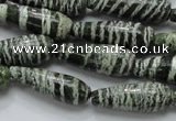 CSJ22 15.5 inches 10*30mm teardrop green silver line jasper beads