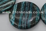 CSJ221 15.5 inches 50mm flat round dyed green silver line jasper beads