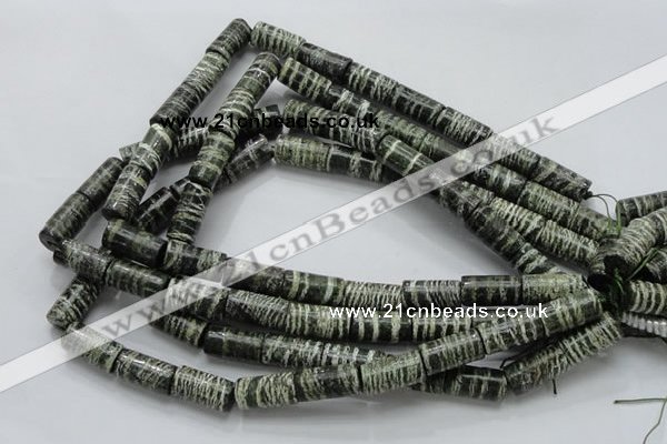 CSJ24 15.5 inches 10*20mm column green silver line jasper beads