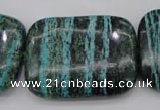 CSJ248 15.5 inches 30*40mm rectangle dyed green silver line jasper beads