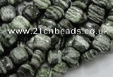 CSJ25 15.5 inches 8*8mm square green silver line jasper beads