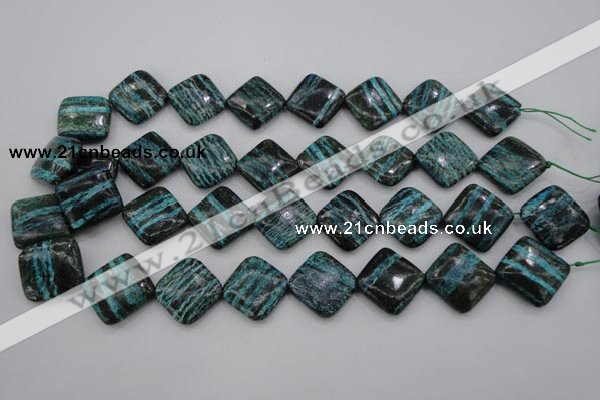 CSJ255 15.5 inches 20*20mm diamond dyed green silver line jasper beads