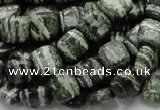 CSJ26 15.5 inches 10*10mm square green silver line jasper beads