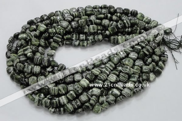 CSJ26 15.5 inches 10*10mm square green silver line jasper beads