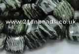 CSJ27 15.5 inches 12*12mm square green silver line jasper beads