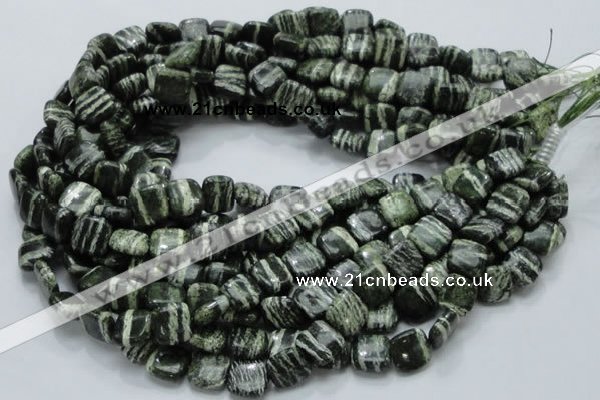 CSJ27 15.5 inches 12*12mm square green silver line jasper beads