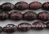 CSJ271 15.5 inches 10*14mm rice dyed green silver line jasper beads