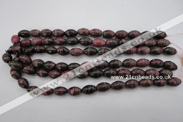 CSJ271 15.5 inches 10*14mm rice dyed green silver line jasper beads