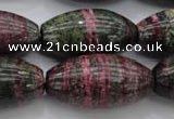 CSJ274 15.5 inches 15*30mm rice dyed green silver line jasper beads