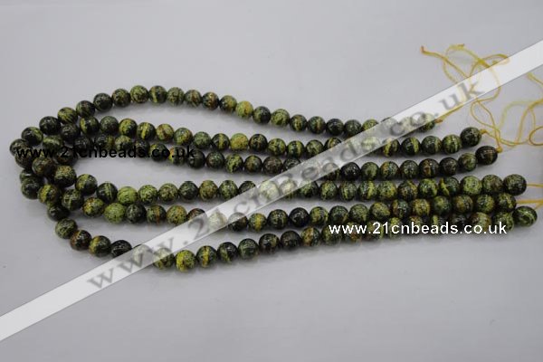 CSJ292 15.5 inches 8mm round dyed green silver line jasper beads