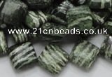 CSJ30 15.5 inches 12*12mm diamond green silver line jasper beads