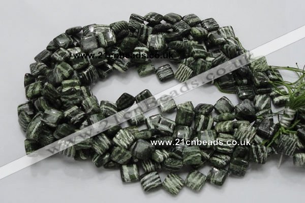 CSJ30 15.5 inches 12*12mm diamond green silver line jasper beads