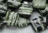 CSJ31 15.5 inches 15*15mm diamond green silver line jasper beads