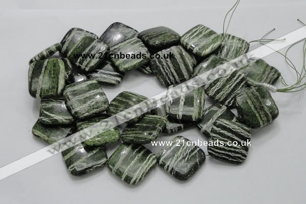 CSJ33 15.5 inches 30*30mm diamond green silver line jasper beads