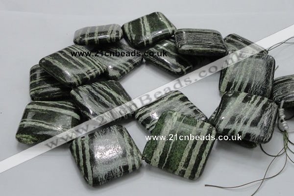 CSJ34 15.5 inches 40*40mm diamond green silver line jasper beads