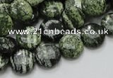 CSJ42 15.5 inches 12mm flat round green silver line jasper beads