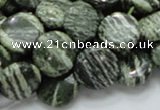 CSJ43 15.5 inches 15mm flat round green silver line jasper beads