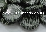 CSJ45 15.5 inches 25mm flat round green silver line jasper beads