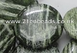 CSJ48 15.5 inches 40mm flat round green silver line jasper beads