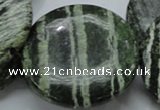 CSJ49 15.5 inches 50mm flat round green silver line jasper beads