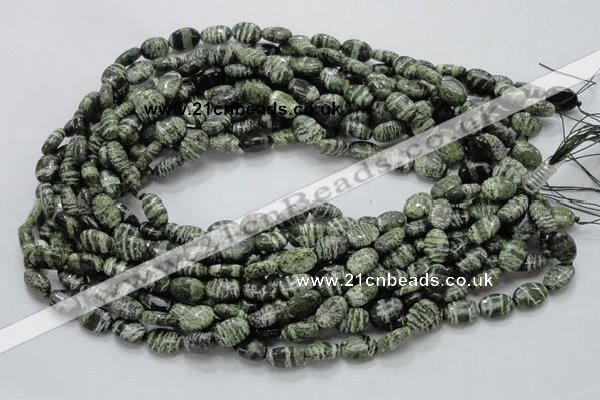 CSJ50 15.5 inches 8*12mm oval green silver line jasper beads