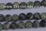 CSJ501 15.5 inches 6mm round matte green silver line jasper beads