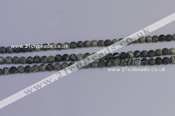 CSJ501 15.5 inches 6mm round matte green silver line jasper beads