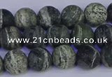 CSJ502 15.5 inches 8mm round matte green silver line jasper beads