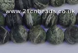 CSJ503 15.5 inches 10mm round matte green silver line jasper beads