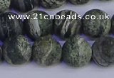 CSJ504 15.5 inches 12mm round matte green silver line jasper beads