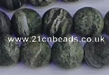 CSJ505 15.5 inches 14mm round matte green silver line jasper beads