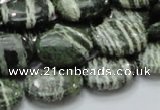 CSJ52 15.5 inches 13*18mm oval green silver line jasper beads