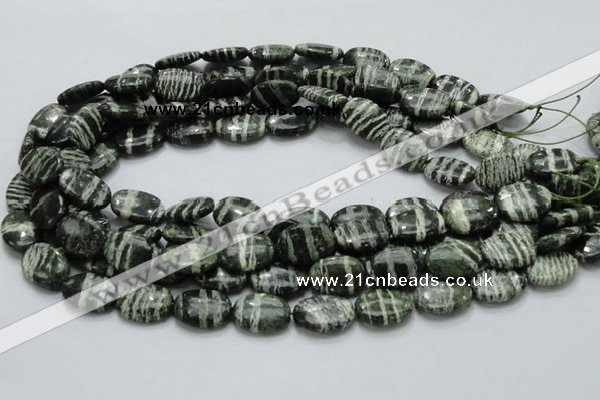 CSJ52 15.5 inches 13*18mm oval green silver line jasper beads