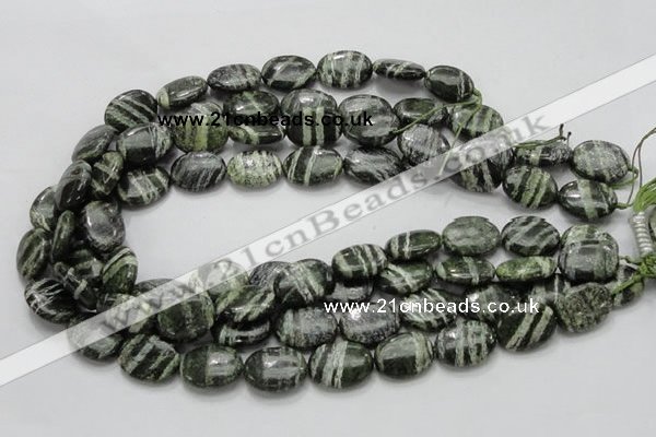 CSJ53 15.5 inches 15*20mm oval green silver line jasper beads