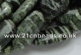 CSJ57 15.5 inches 15*30mm oval green silver line jasper beads