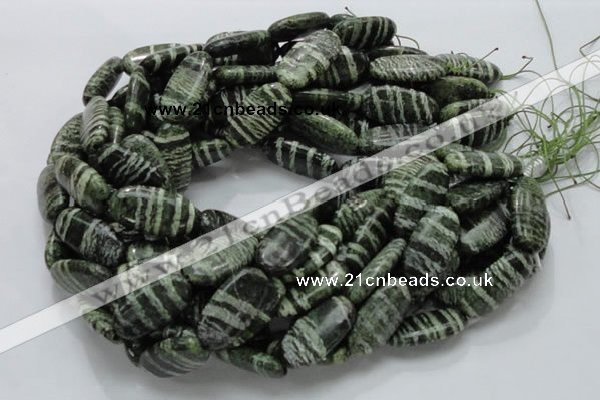 CSJ57 15.5 inches 15*30mm oval green silver line jasper beads