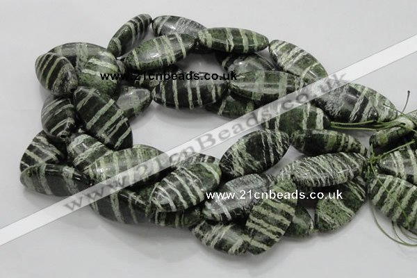 CSJ58 15.5 inches 20*40mm oval green silver line jasper beads