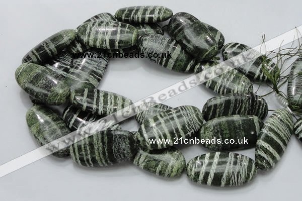 CSJ59 15.5 inches 25*50mm oval green silver line jasper beads