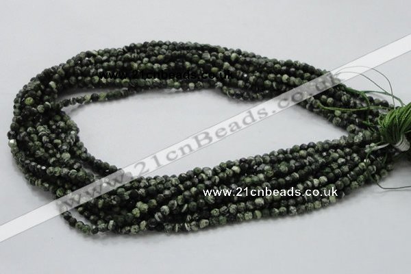 CSJ62 15.5 inches 4mm faceted round green silver line jasper beads