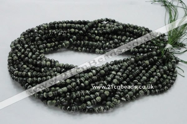 CSJ63 15.5 inches 6mm faceted round green silver line jasper beads