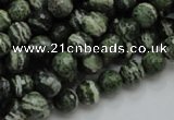 CSJ64 15.5 inches 8mm faceted round green silver line jasper beads