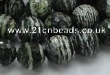 CSJ67 15.5 inches 14mm faceted round green silver line jasper beads