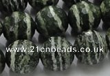 CSJ68 15.5 inches 16mm faceted round green silver line jasper beads