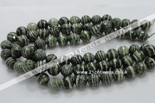 CSJ68 15.5 inches 16mm faceted round green silver line jasper beads