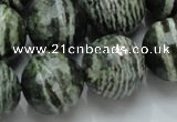 CSJ69 15.5 inches 20mm faceted round green silver line jasper beads