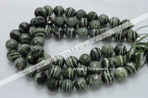 CSJ69 15.5 inches 20mm faceted round green silver line jasper beads